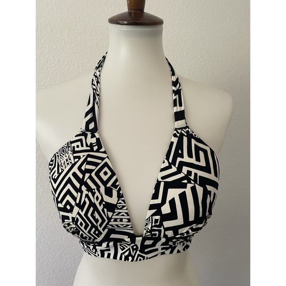 Kenneth Cole Swim Sz 36 B/C Bikini Halter Top Plunge Print Swimwear - Picture 1 of 8